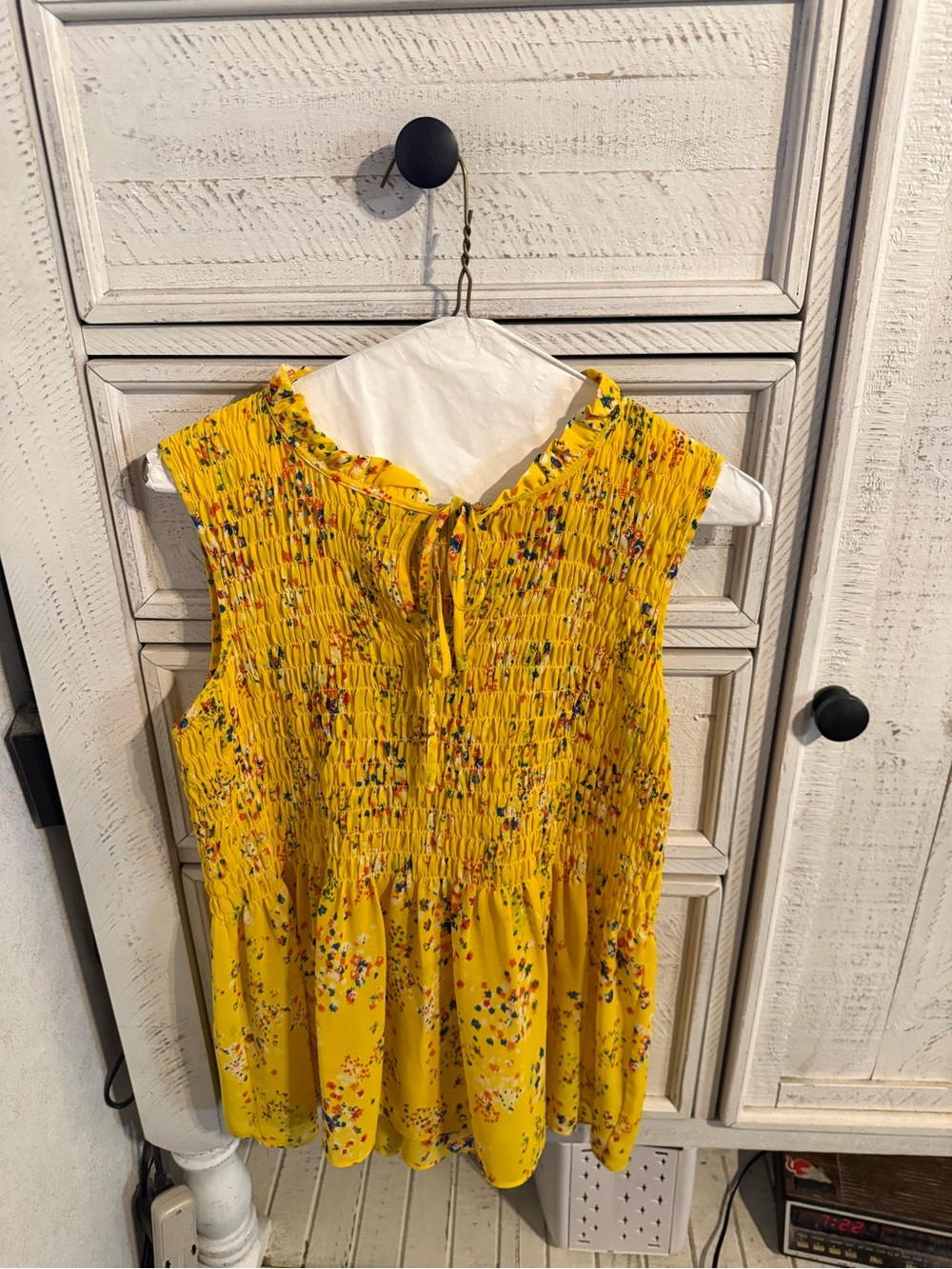 Rose & Olive Yellow Smocked Sleeveless Floral Blouse